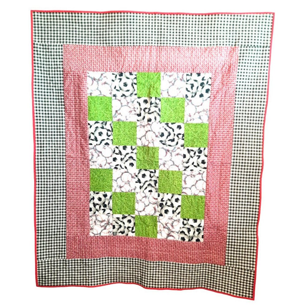 Project Linus Handmade Patchwork Sports Soccer Baseball Quilt Blanket 41" X 49"
